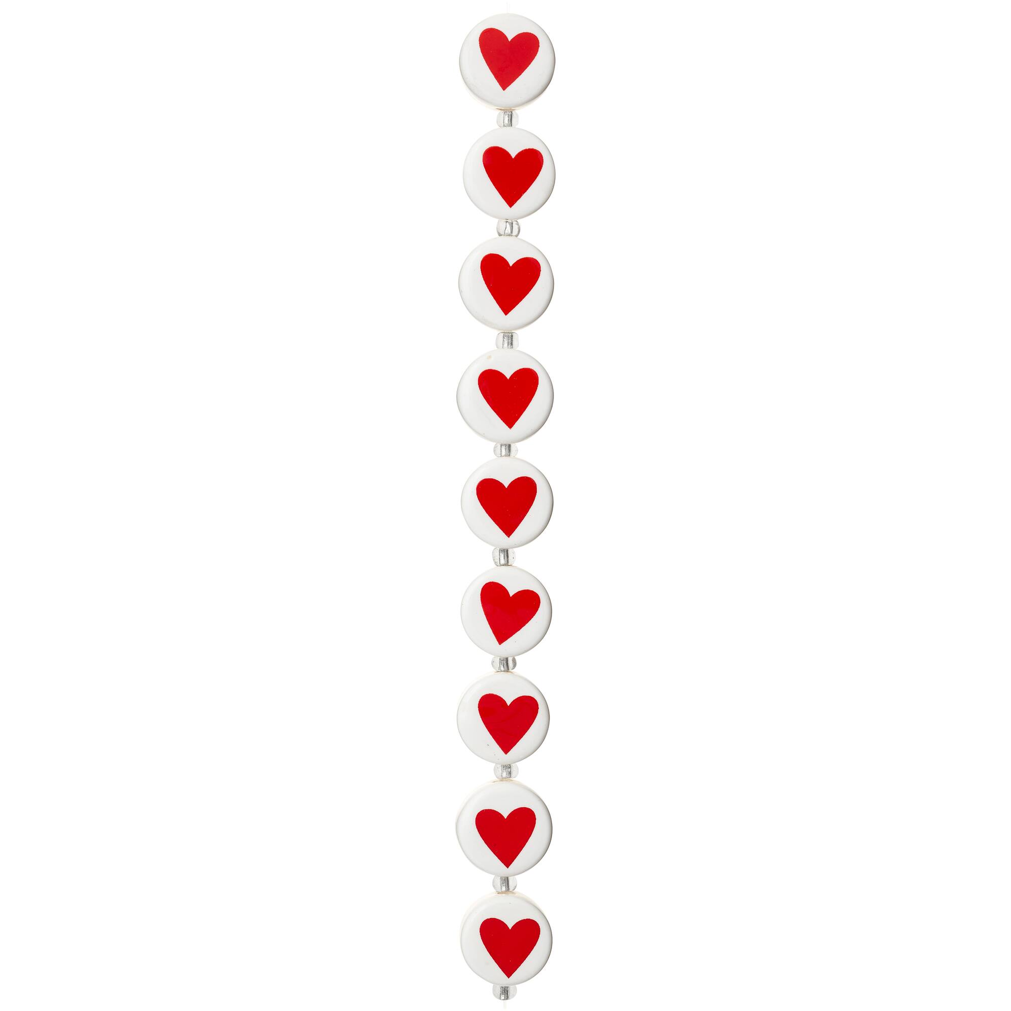 Red & White Ceramic Heart Beads, 16mm by Bead Landing™